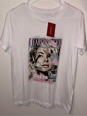Guess White Graphic 'Heartbreaker' Magazine Tee Size M - New